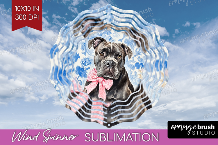 Cane Corso Dog Wind Spinner Sublimation PNG Blue Toile Round
