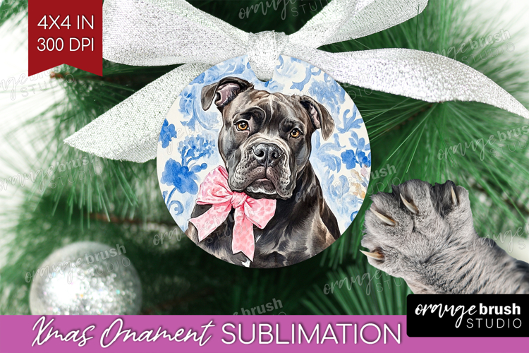 Cane Corso Dog Ornament PNG Blue Toile PNG Sublimation