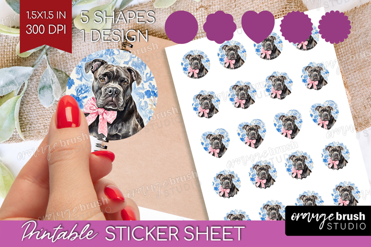 Cane Corso Dog Round Sticker Blue Toile Printable Sticker