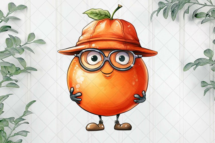 Cartoon Fruits Orange Watercolor Sublimation example image 1