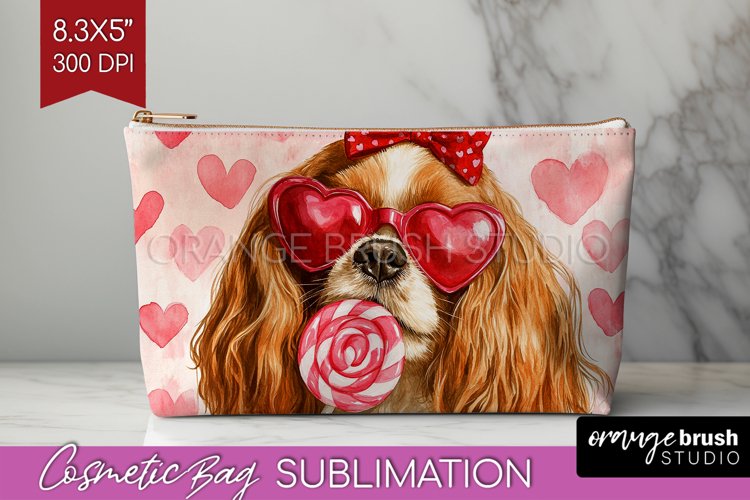 Cavalier King Spaniel Valentine Cosmetic Bag Valentines Day example image 1