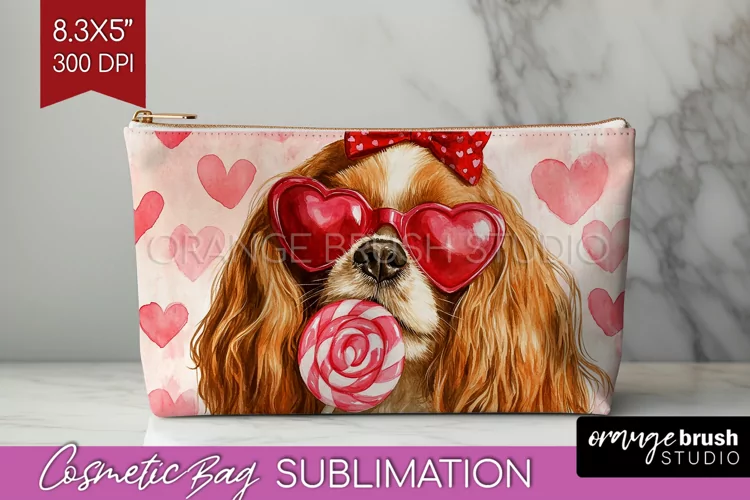 Cavalier King Spaniel Valentine Cosmetic Bag Valentines Day