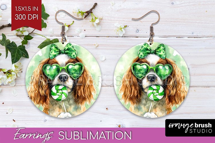 Cavalier Spaniel St. Patricks Day Dog Round Earrings Dog PNG