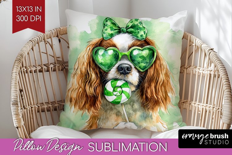 Cavalier Spaniel St. Patricks Day Dog Pillow Sublimation Dog