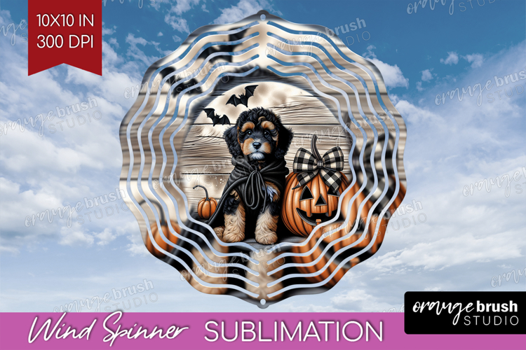 Cavapoo Dog Wind Spinner Sublimation PNG Halloween Round