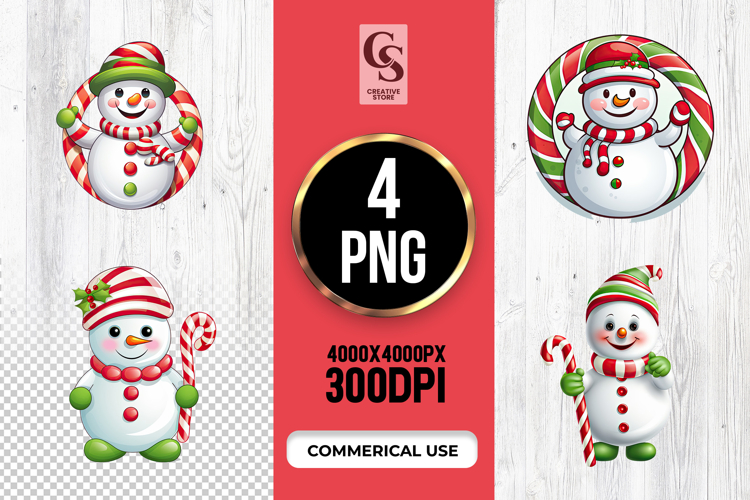 Candy Cane Snowman Clipart Sublimation PNG