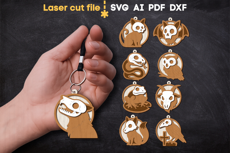 Halloween Skull Keychains SVG laser cut files for Glowforge