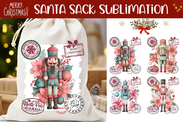 Cartoon Christmas Nutcracker Santa Sack, Kids Santa Sack PNG