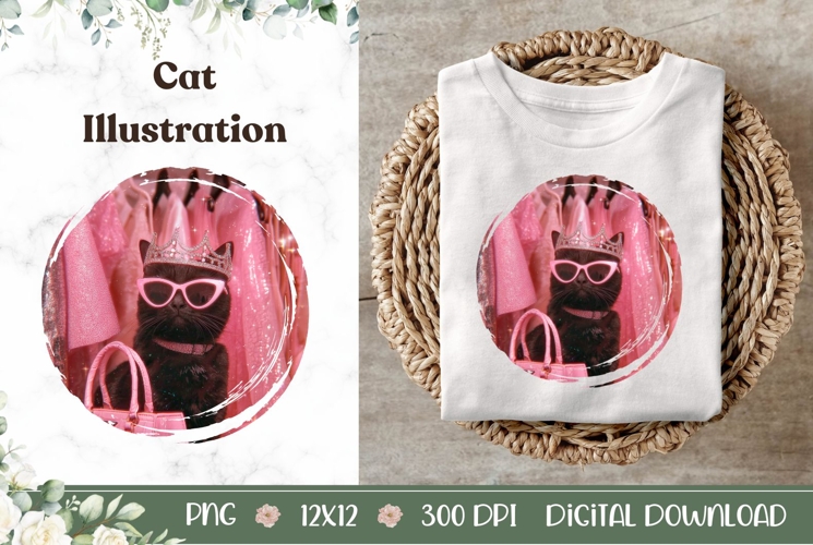 Black Cat Illustration, Funny Cat PNG, Pink PNG