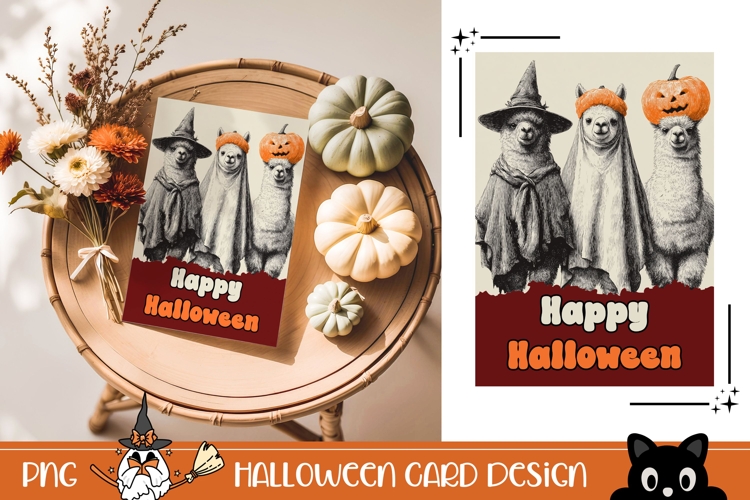 Cartoon Halloween Greeting Card, Halloween Lama Wall Art