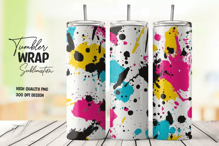 Colorful abstract splashes tumbler wrap sublimation design