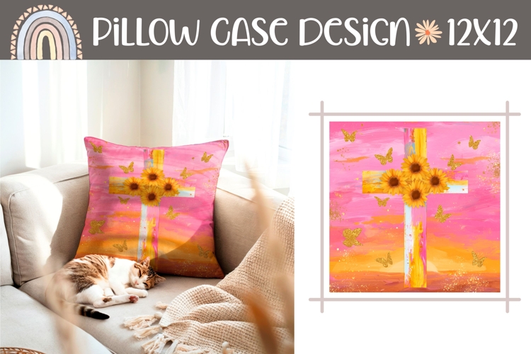 Wooden Cross Pillow Case Design, Sunflowers Pillow Template