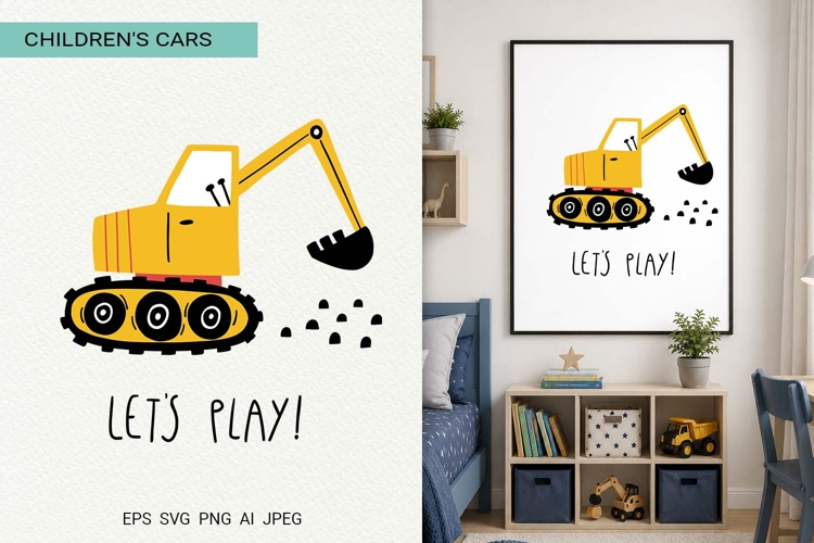 Kids Excavator Poster Print | EPS SVG PNG JPG