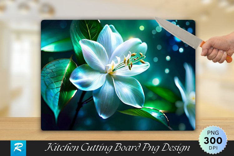 Enchanting Jasmine Artistic Cutting Board Sublimation Design example image 1