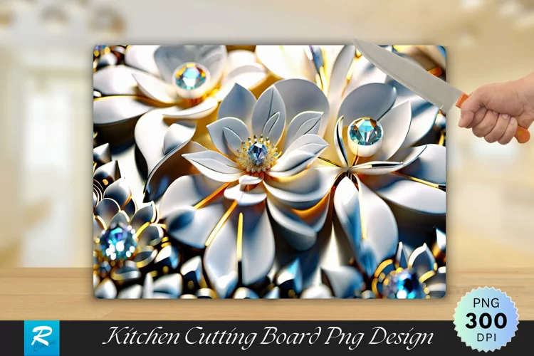 3D White Flower Cutting Board Sublimation Design