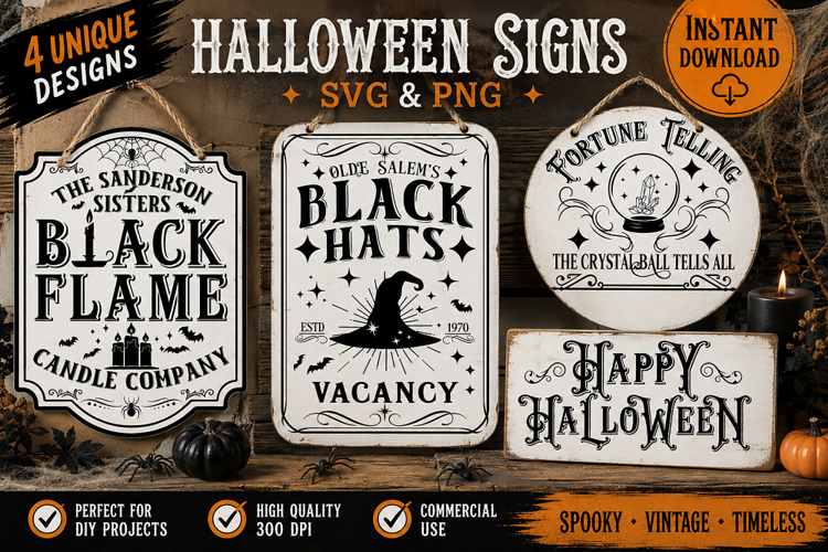 Vintage Halloween Signs SVG PNG, Witchy Salem Decor
