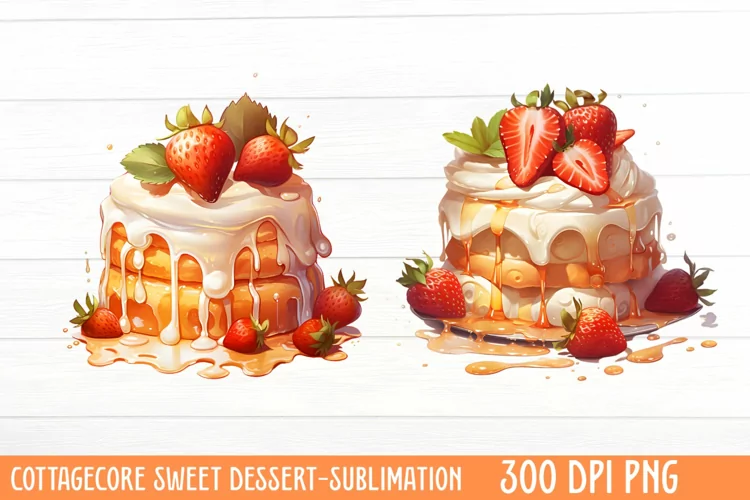 Cottagecore Sweet Dessert Sublimation, Watercolor Clipart