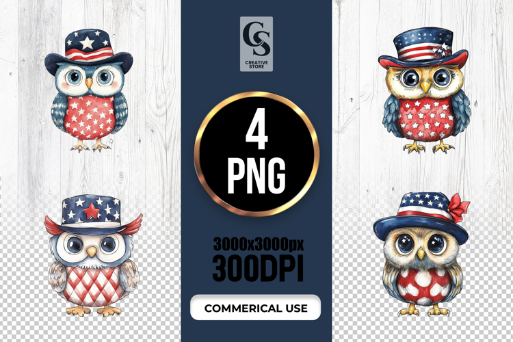 Watercolor Patriotic Owl Clipart PNG