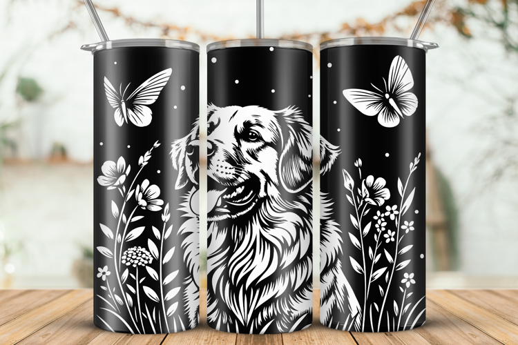 20oz Tumbler laser svg|Retriever Dog Among Flowers design