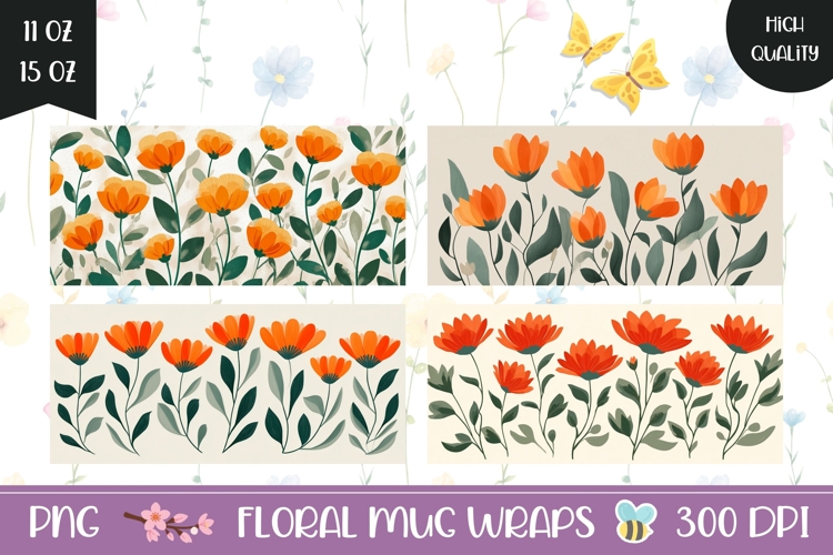 Abstract Mug Wrap Designs, Flowers Mug Sublimation