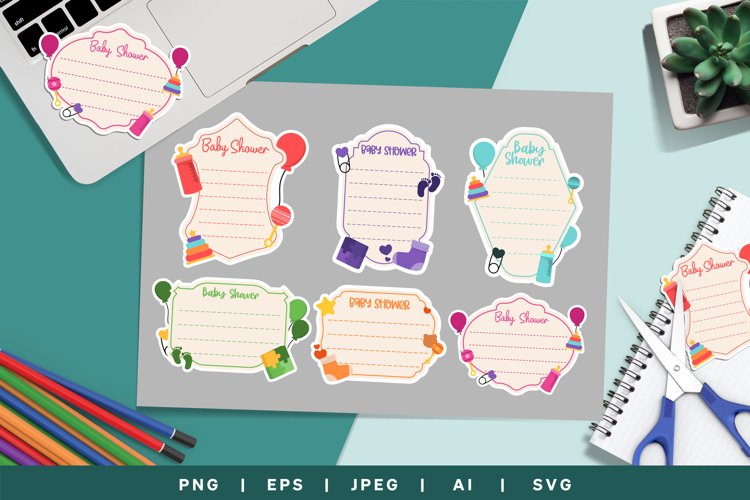 Adorable Baby Shower Note Cards, Papercut Set Template