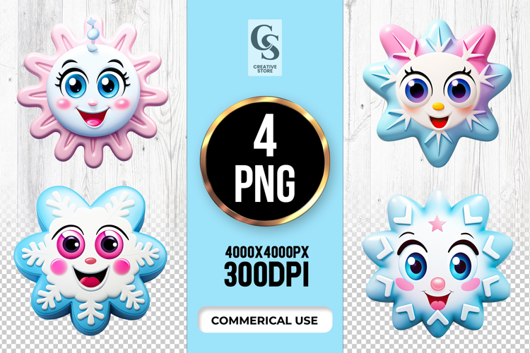 Cute Snowflake Face Clipart Sublimation PNG