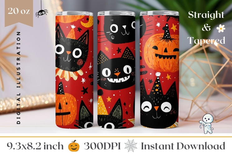 Cartoon Halloween Cats Tumbler, Cute Halloween Tumbler PNG