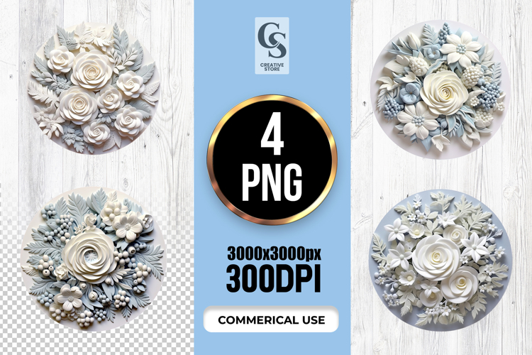 White Floral Paper Art Wreath Clipart Sublimation PNG