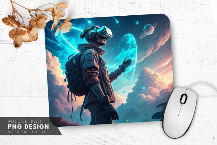 Futuristic VR Experience in a Surreal Sky Mouse Pad PNG