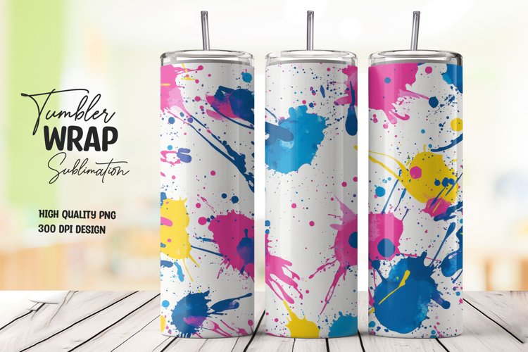 Colorful abstract splashes tumbler wrap sublimation design