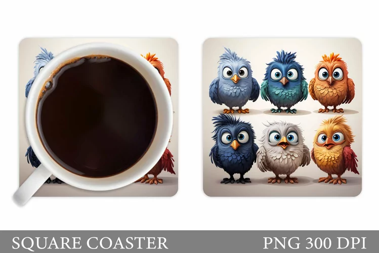 Funny Birds Coaster Sublimation. Cute Birds Coaster Design
