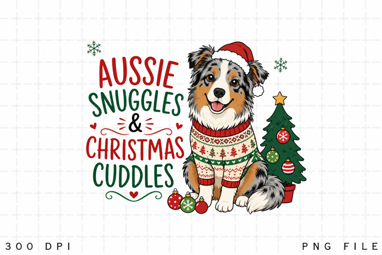 Australian Shepherd Christmas PNG, Aussie Snuggles And