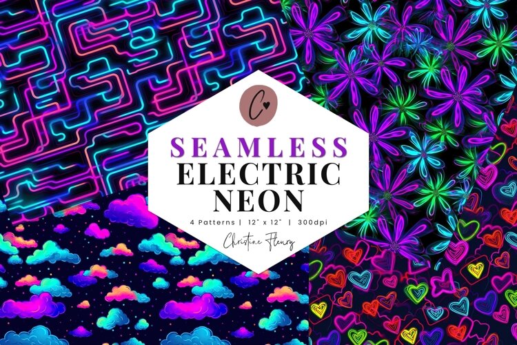 4 Seamless Neon Digital Paper example image 1