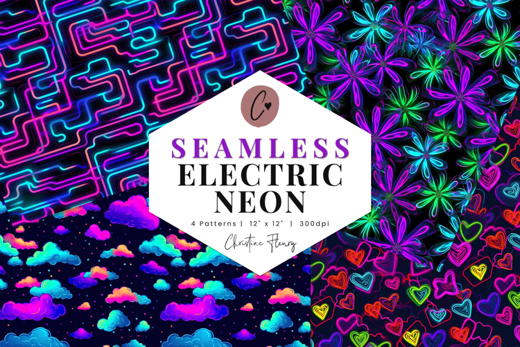 4 Seamless Neon Digital Paper