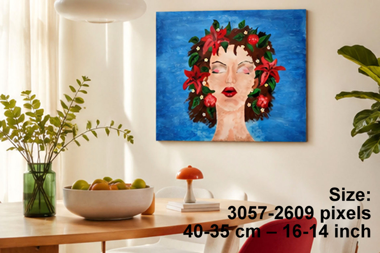 Women with flowers in the hair print wall art of painting Sl