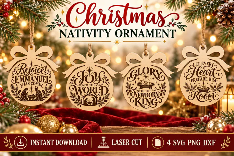 Christmas Nativity Ornament SVG PNG DXF, Joy to the World