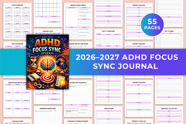 2026-2027 ADHD Focus Sync Journal | Brain Dump, Focus