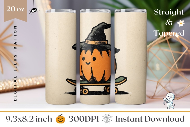 Spooky Pumpkin PNG, Cartoon Pumpkin Tumbler Wrap