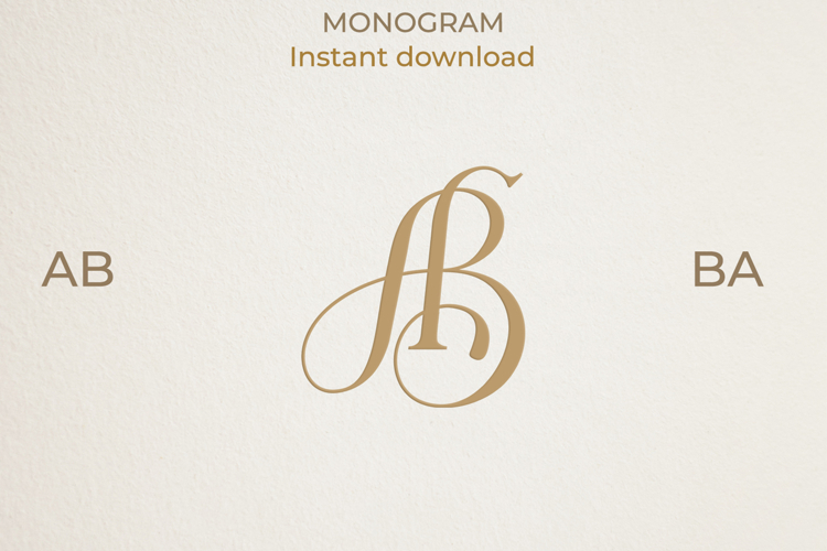 AB BA Wedding Monogram Logo | Elegant Initials Vector