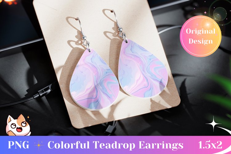 Pastel Teardrop Earring, Art Paint Mixture Sublimation