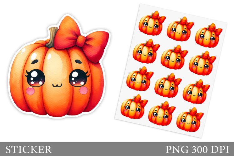 Cute Pumpkin Sticker Template. Cute Halloween Sticker Design example image 1