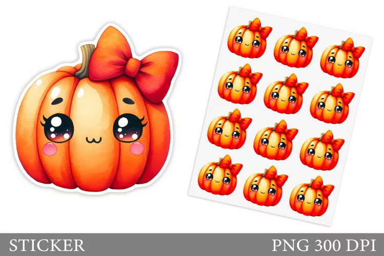 Cute Pumpkin Sticker Template. Cute Halloween Sticker Design