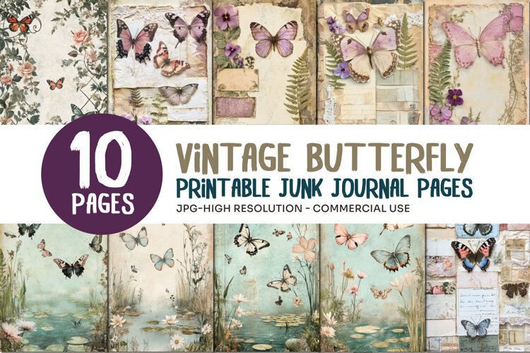 Vintage Butterfly Junk Journal Pages example image 1