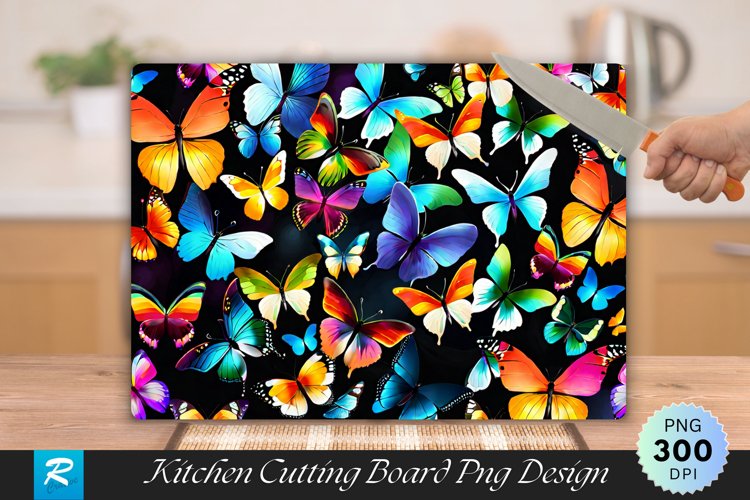 Colorful Butterflies Cutting Board Sublimation Design example image 1