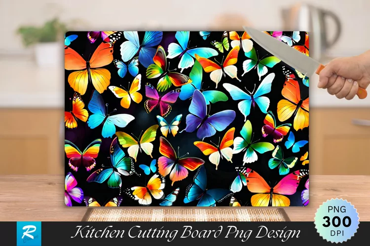 Colorful Butterflies Cutting Board Sublimation Design