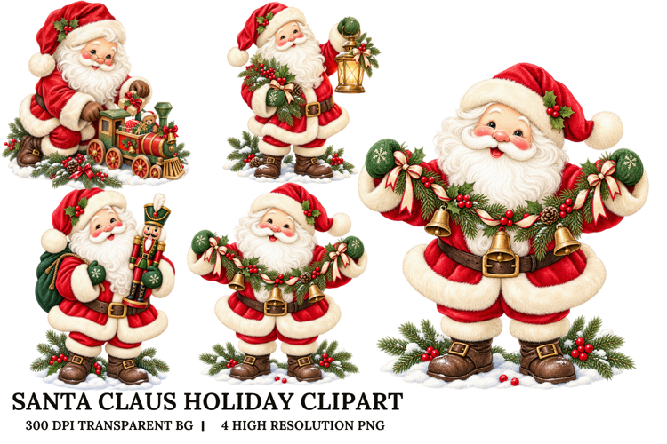 Vintage Santa Claus Christmas Watercolor Sublimation PNG