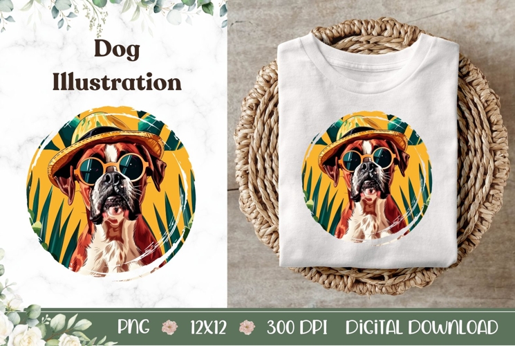 Summer Boxer Dog Illustration, Funny Boxer Dog Print