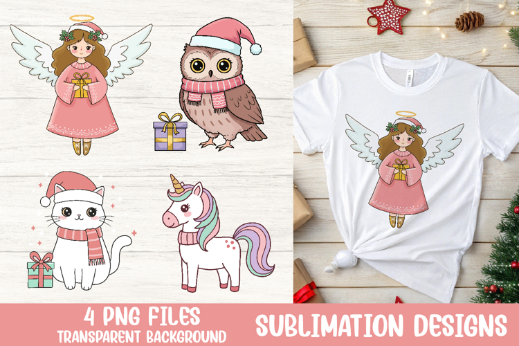 Christmas Angel, Owl, Cat, Unicorn PNG Sublimation Clipart