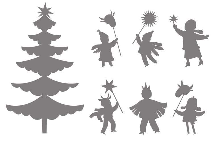 Christmas Silhouette Clipart Hand Drawn Carolers example image 1