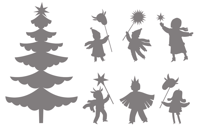 Christmas Silhouette Clipart Hand Drawn Carolers